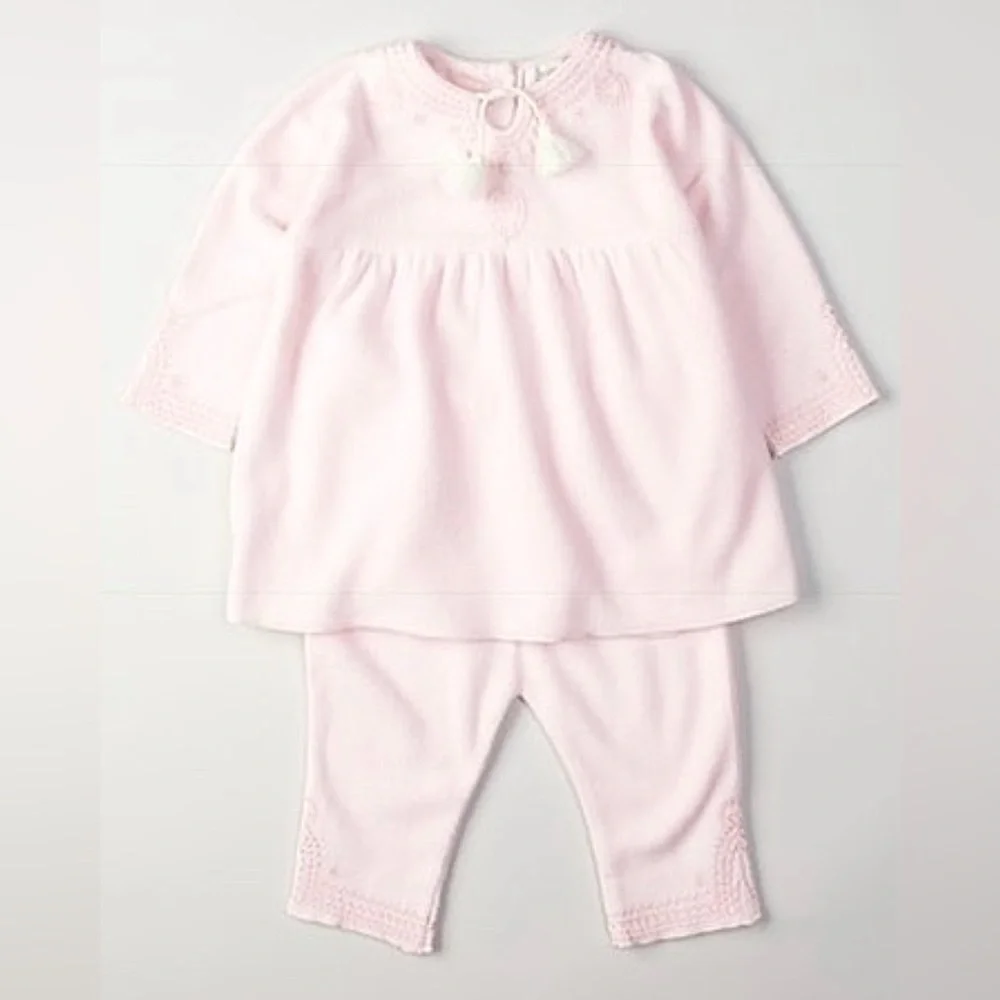 Angel Dear 2 piece Pink Dress and Pants Soft Chenille Baby Outfit w/ Tassels
